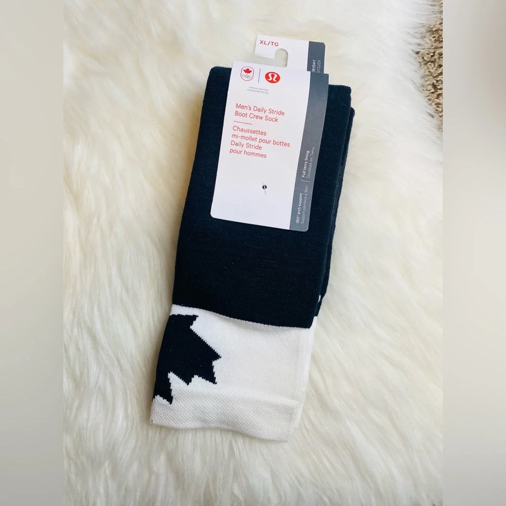 Lululemon Men's Daily Stride Boot Crew Sock Size XL Black New